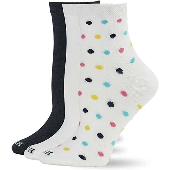 HUE Super Soft 3 Pack Cropped Crew Socks, White Polka Dot, Navy Blue, OSFM - Picture 1 of 3
